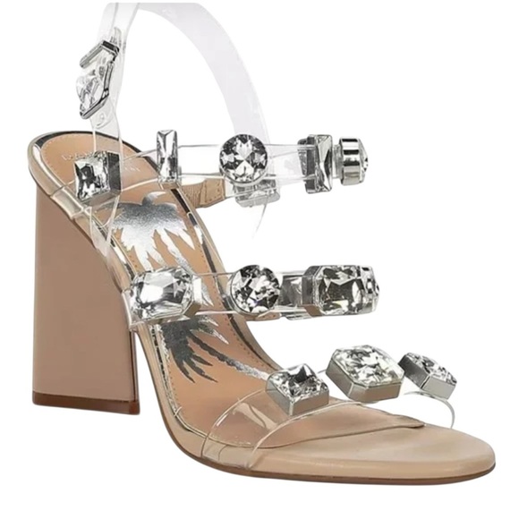 Dannijo  x Bianni Bini Transparent Strap Crystal Studded Block Heel Sandal. 10M - Picture 1 of 12